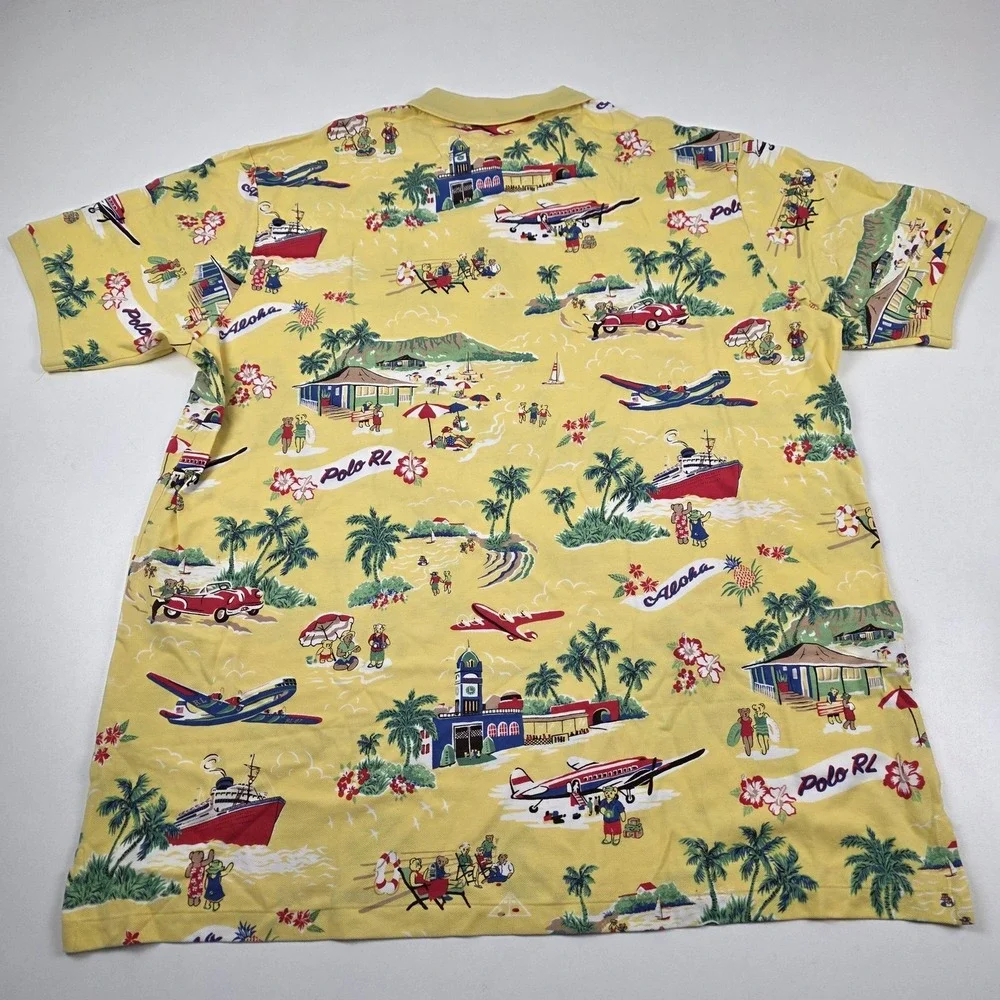 Polo Ralph Lauren Hawaiian Polo Shirt Mens 3XLT Yellow Aloha Print Short Sleeve